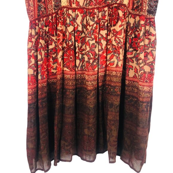 En Creme Mini Sundress Cover Up Sz Medium Embroidered Boho Rayon Red Orange - Picture 6 of 7